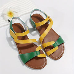 Women's Contrast Flat Sandals Hook & Loop Strap Lightweight Beach Sandals
