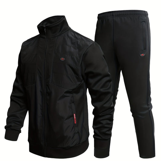 Men's Athletic Suit Stretchy Pants & Zip Up Jacket Stand Collar