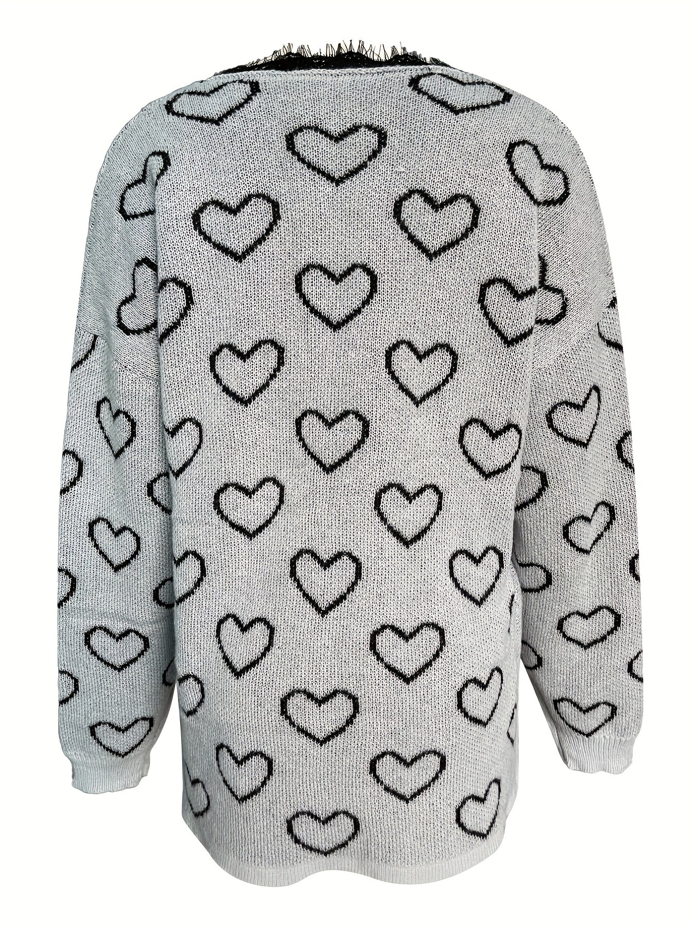 Heart Pattern V Neck Pullover Sweater for Fall & Winter