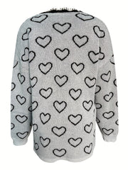 Heart Pattern V Neck Pullover Sweater for Fall & Winter