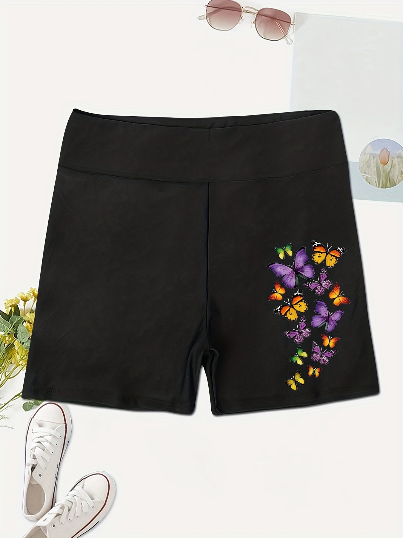 Butterfly Print High Waist Biker Shorts