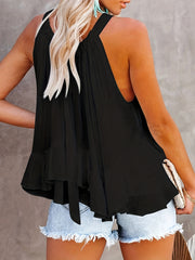 Polka Dot Bow Tie Top Sleeveless Ruffle Trim Spring/Fall Women's Clothing
