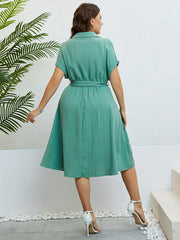 Ribbed Button Up Bat Sleeve Shirt Dress