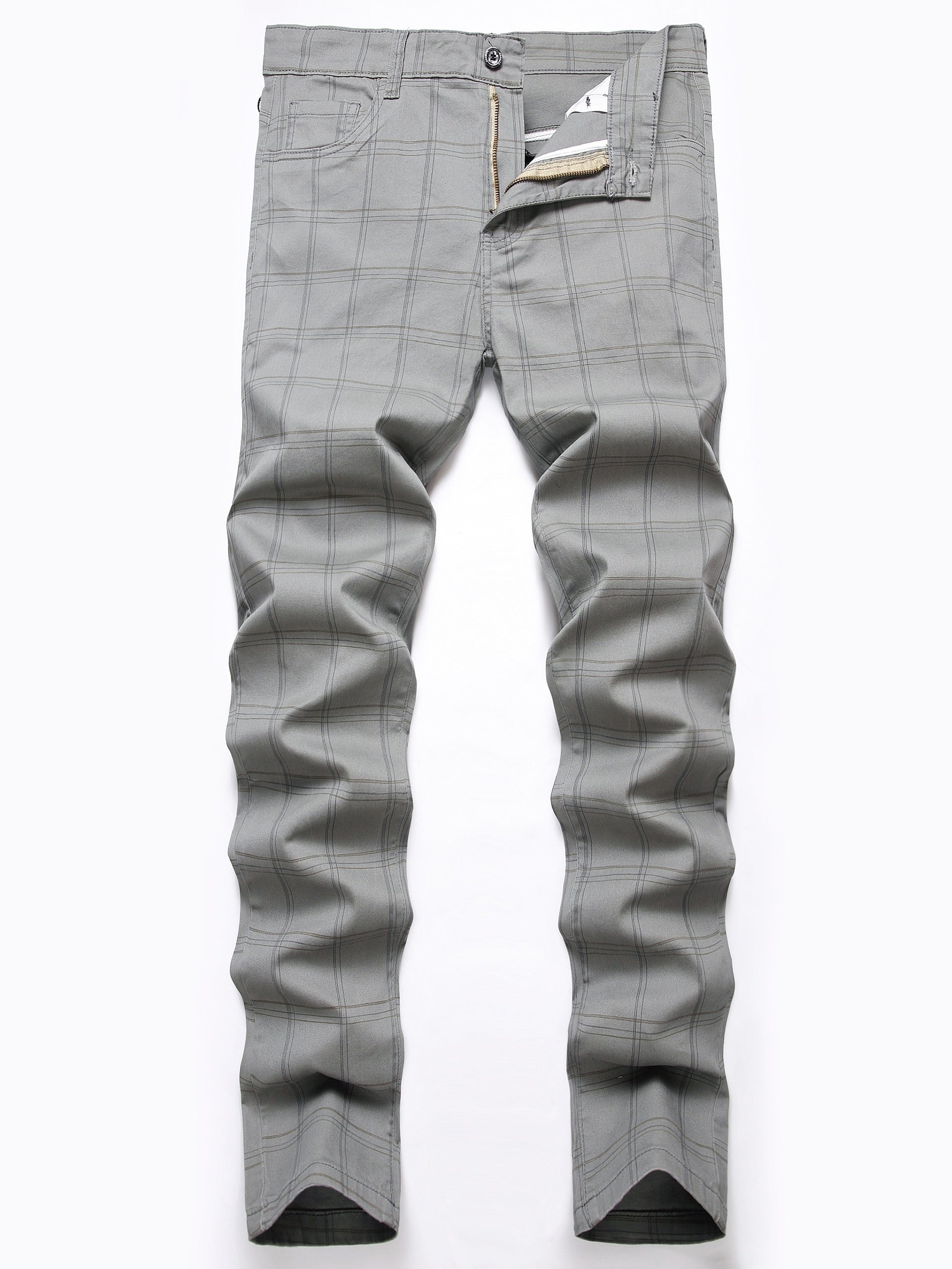 Men s Slim Fit Plaid & Striped Slacks Vintage Style Stretch Dress