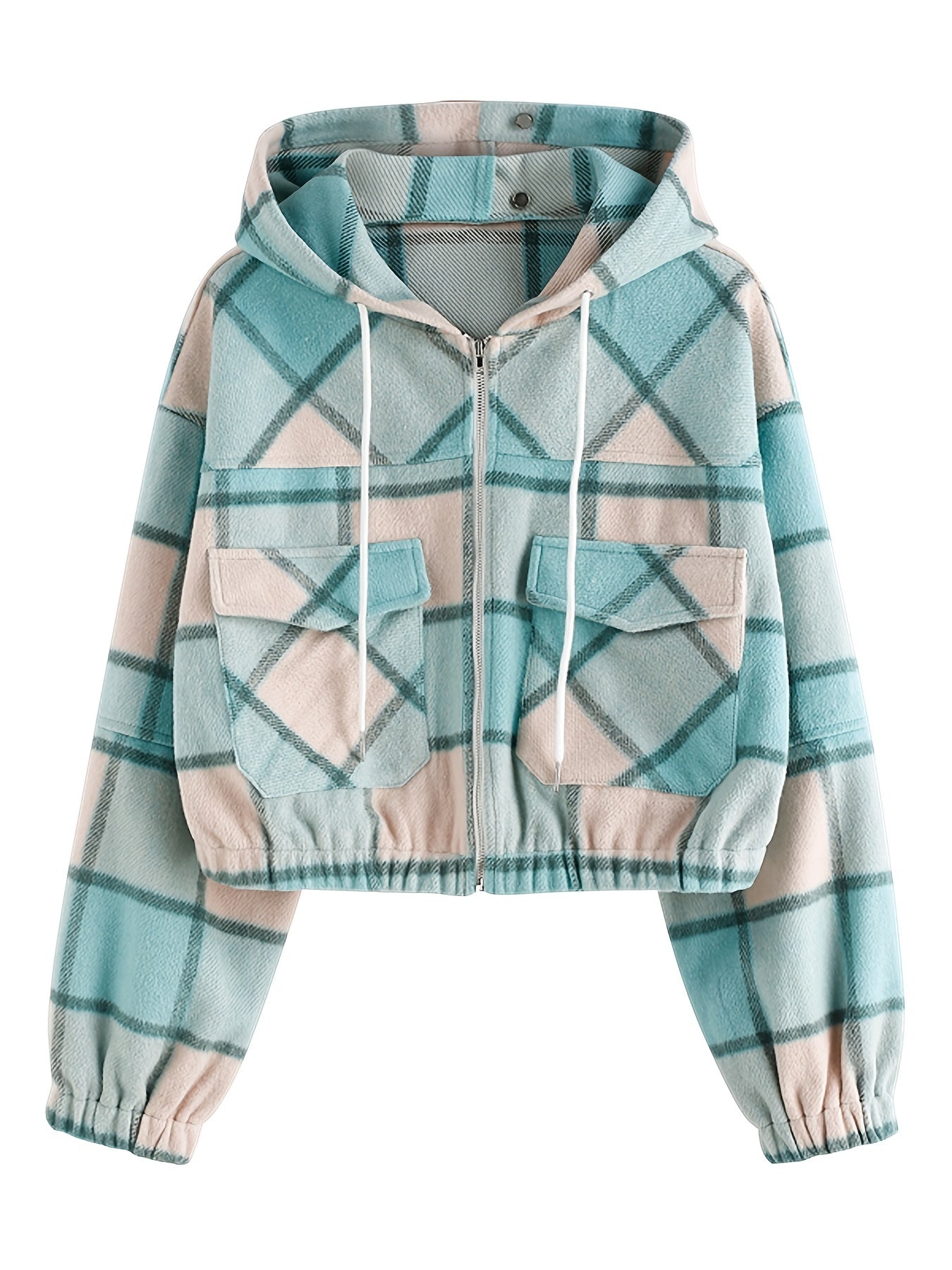 Plaid Pocket Zipped Jacket Casual Outerwear For Fall & Winter