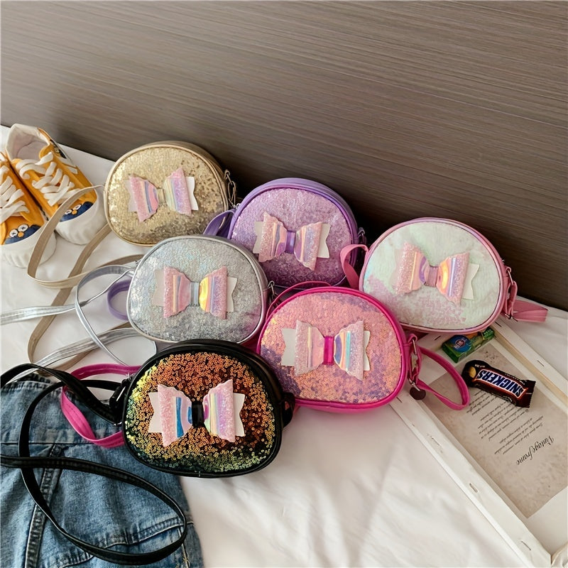 Kids' Glitter Crossbody Bag with Bow Decor