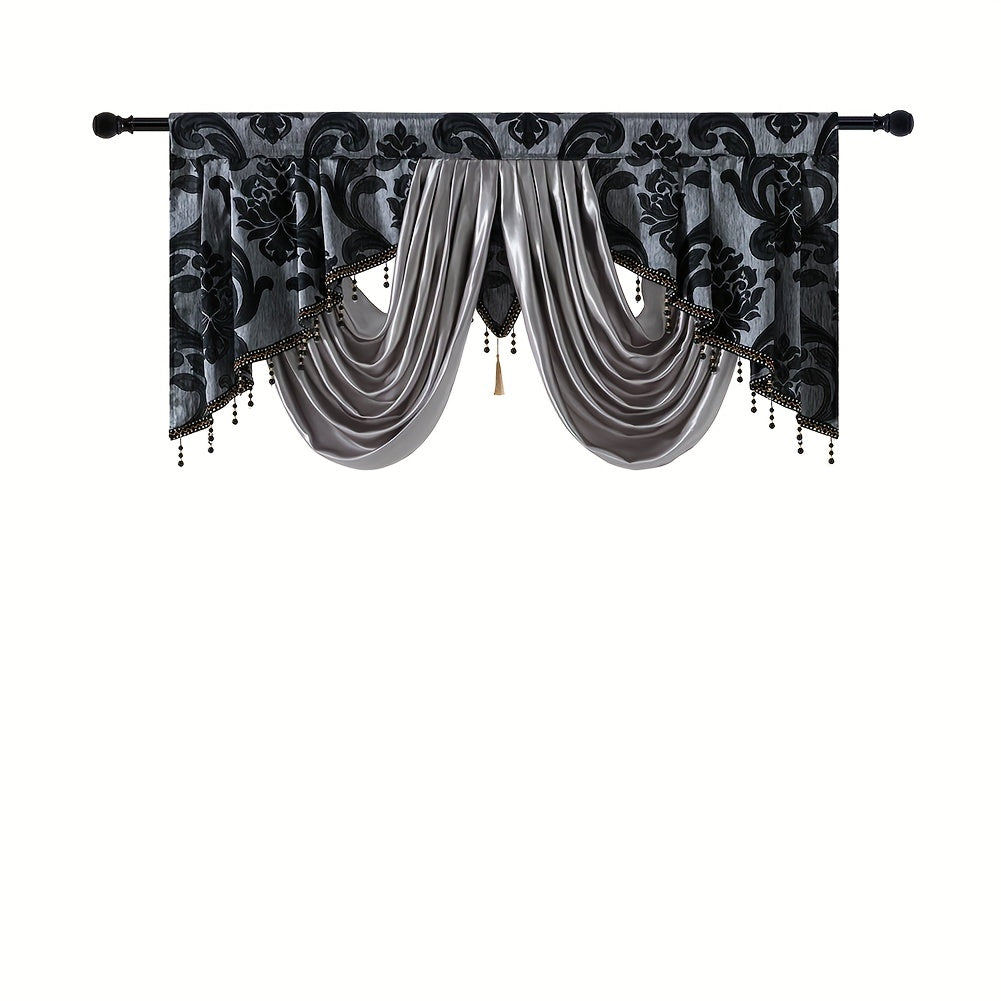 Retro Jacquard Valance Tassel Double Wave Curtain Head