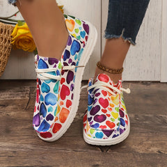 Heart Pattern Skate Shoes Lace-Up Lightweight Flat Women's Skateboard Shoes