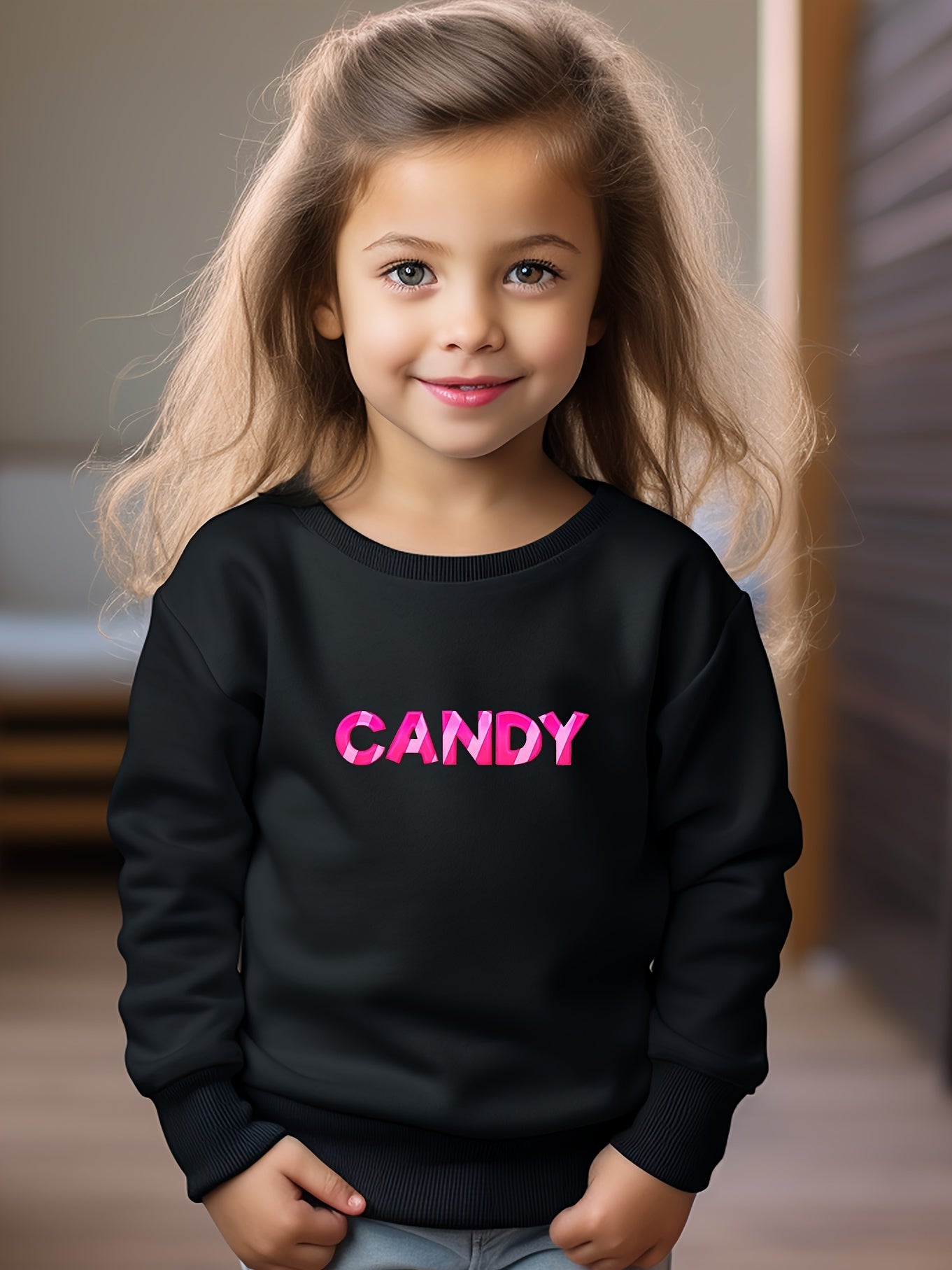 Girls Candy Pattern Crew Neck Long Sleeve Sweatshirt - Spring Fall Christmas