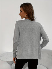 Solid Color Knitted Cardigan Casual Crew Neck Long Sleeve