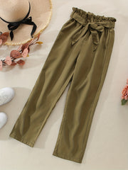 Girls Paperbag Waist Belted Cotton Casual Pants