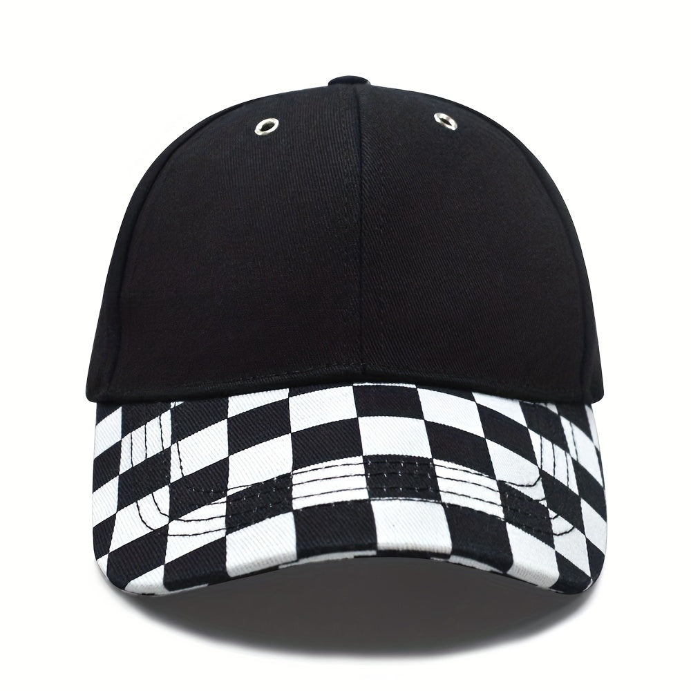 Checkerboard Adjustable Sun Protection Baseball Cap for Boys and Girls
