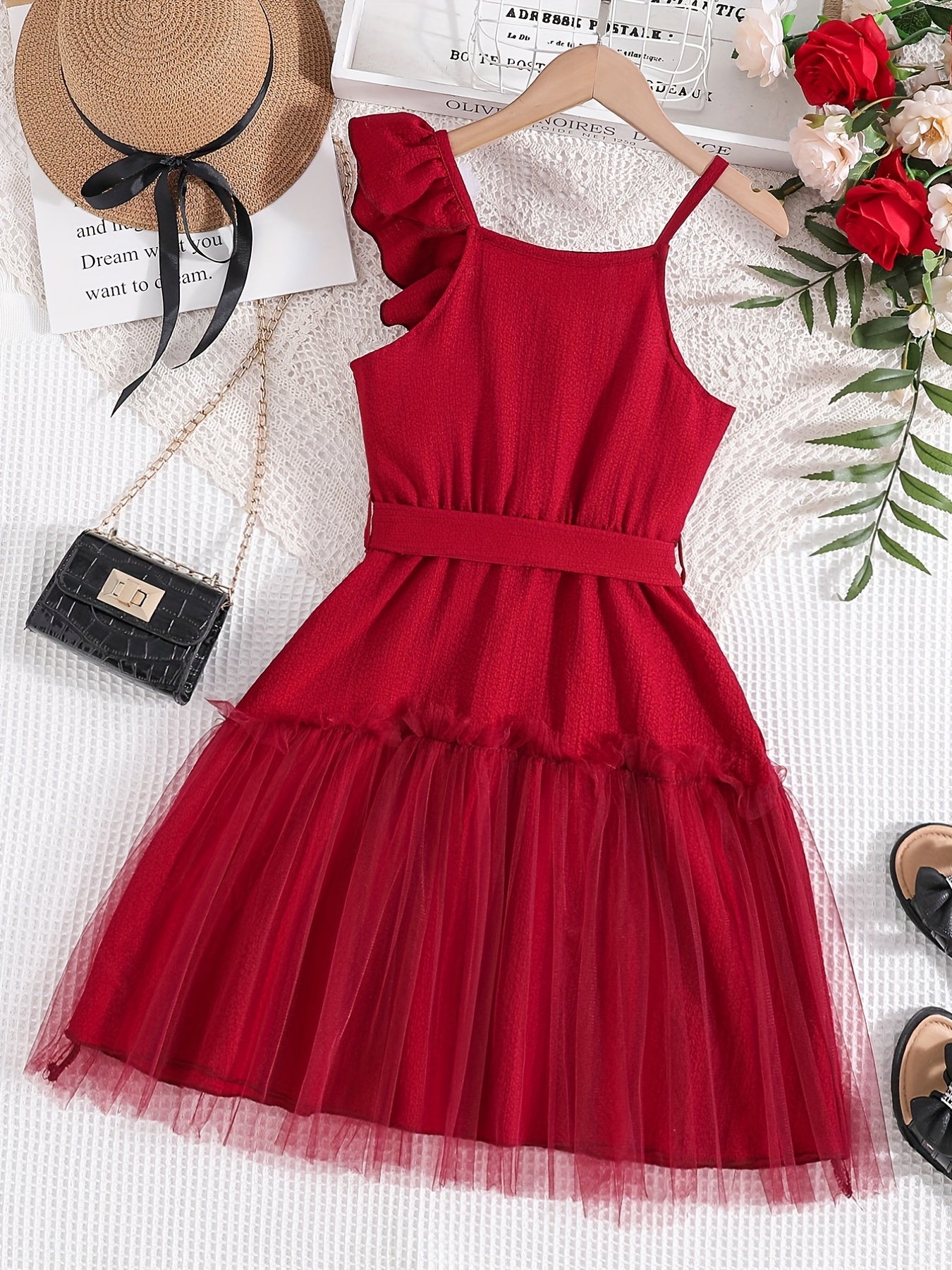 Kid Girls' Ruffle Tunic Dress With Tulle For Party Outing Kids Clothing