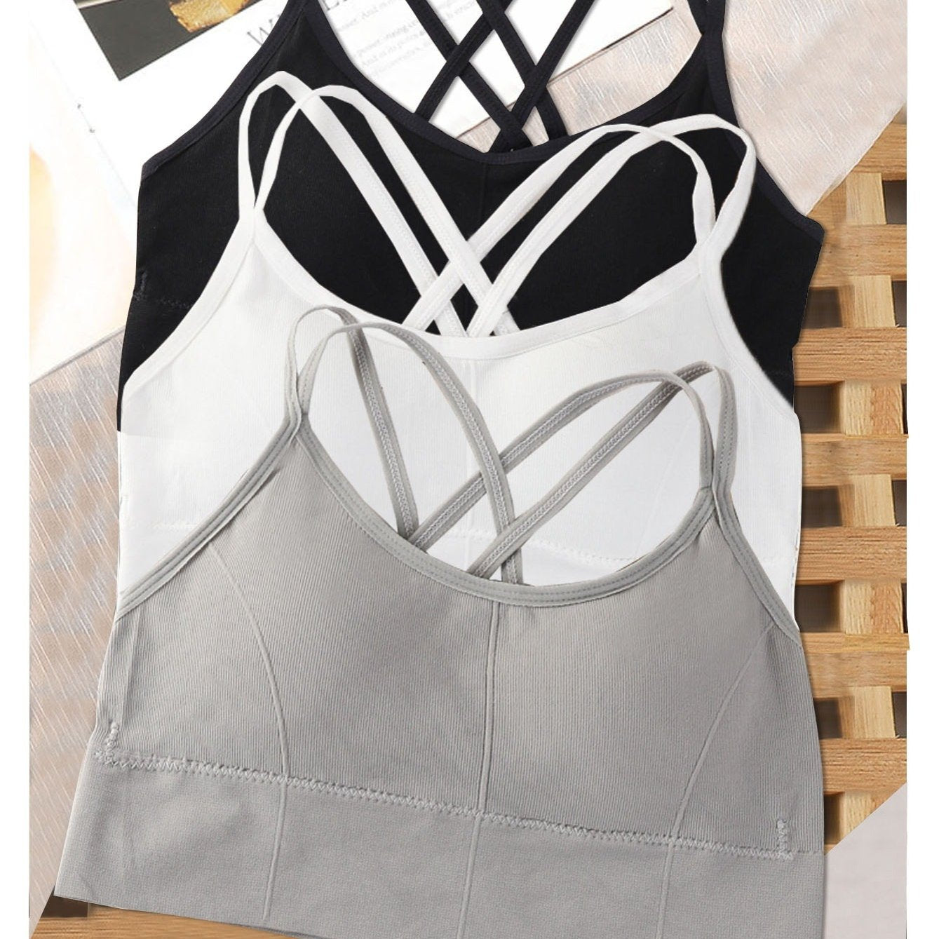 3pcs Solid Cross Back Sports Bra Bundle