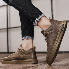 Men's Lace up Sneakers PU Leather Skate Shoes Good Grip Breathable