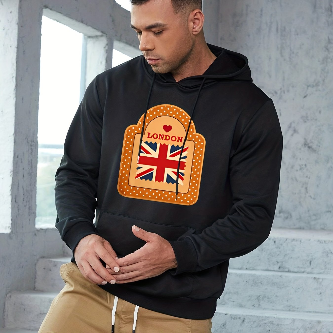 London Flag Print Hoodie for Men
