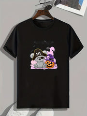 Men's Halloween Letter Print T-shirt, Stretch Crew Neck