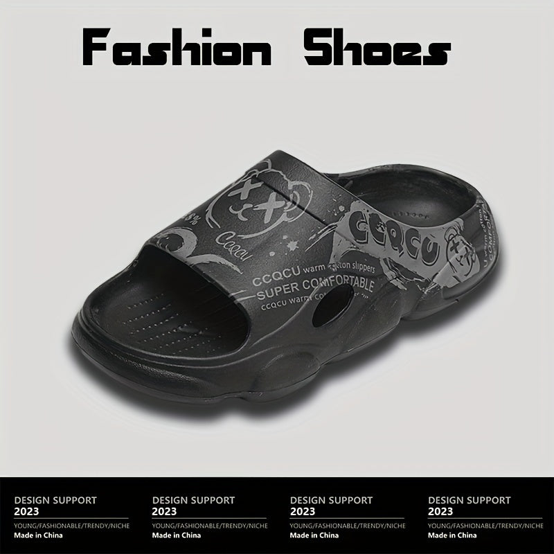 Men's Cartoon Print Non Slip Platform Slides Cloud Slides For Indoor/Outdoor
