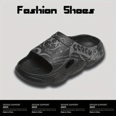 Men's Cartoon Print Non Slip Platform Slides Cloud Slides For Indoor/Outdoor