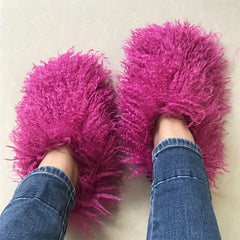 Women's Faux Fur Slippers Slip On Flat Casual Comfortable Indoor Shoes