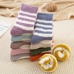 6 Pairs Striped Print Fuzzy Socks Comfy & Warm Mid Tube Socks
