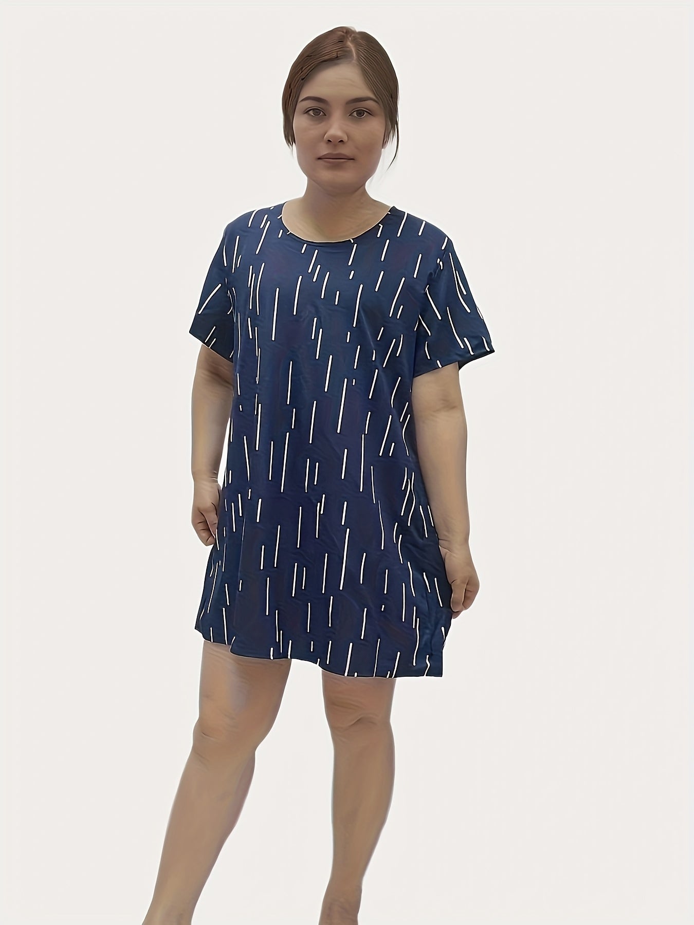 Stripe Print Short Sleeve Sleep Dress
