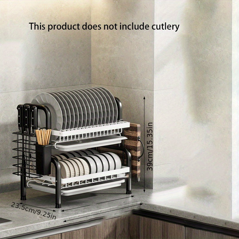2 Tier Dish Drying Rack with Drain Board Hooks for Countertops
