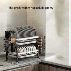 2 Tier Dish Drying Rack with Drain Board Hooks for Countertops