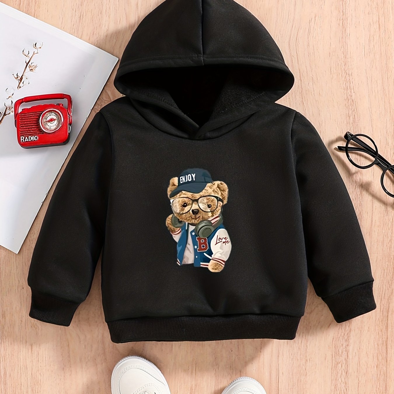 Bear Print Baby Boys Hooded Sweatshirt for Spring