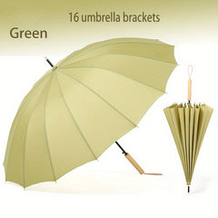 16 Ribs Long Handle Umbrella Wooden Waterproof Windproof Umbrella
