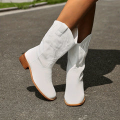 Women's Embroidery Western Boots Square Toe Mid Calf Cowboy Boots