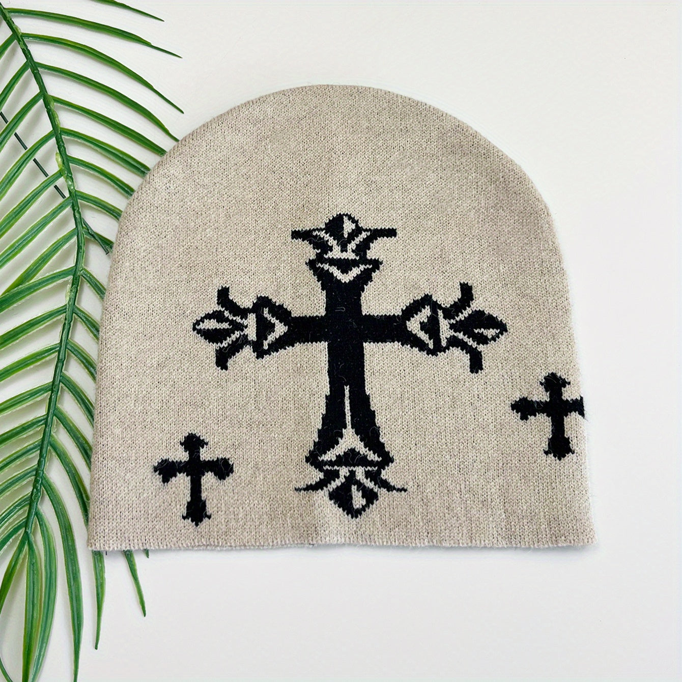 Gothic Cross Jacquard Unisex Beanie Soft Knit Hat