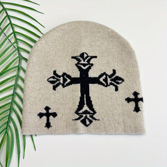 Gothic Cross Jacquard Unisex Beanie Soft Knit Hat