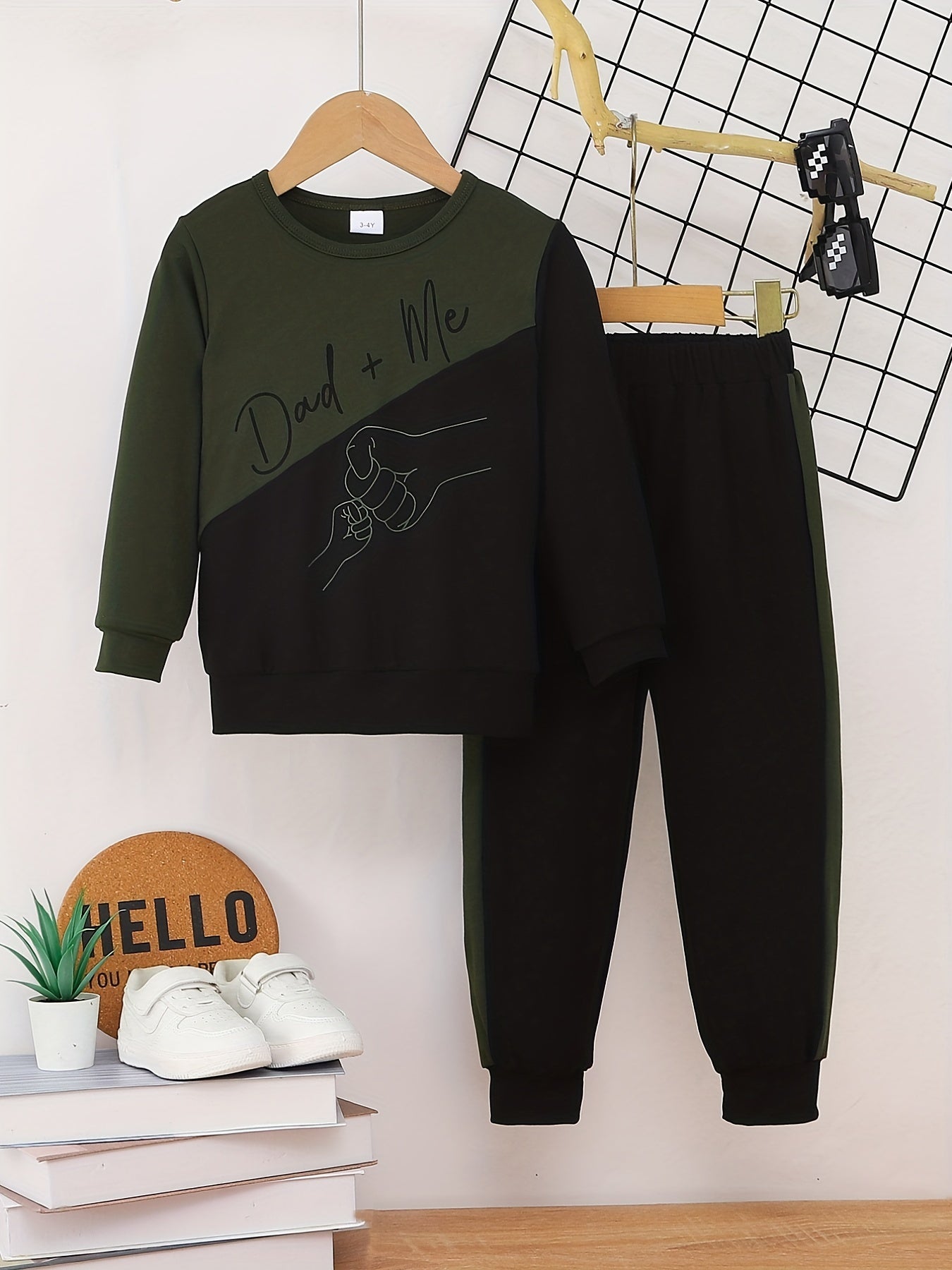 Boys 2pcs Sweatshirt & Elastic Waist Pants DAD ME Print Long Sleeve Pullover Top