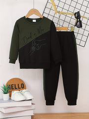 Boys 2pcs Sweatshirt & Elastic Waist Pants DAD ME Print Long Sleeve Pullover Top