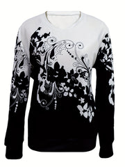 Boho Floral Print V Neck Sweatshirt for Women