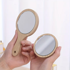 Handheld Cosmetic Mirror Beauty Salon Wooden Beauty Mirror