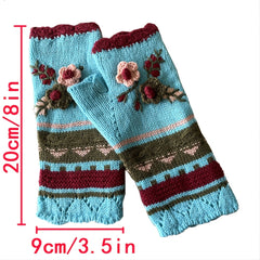 Womens Winter Fingerless Gloves Crochet Arm Warmer Flower Warm Gloves