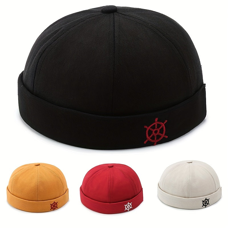 Rudder Embroidery Docker Cap Unisex Beanie Solid Skull Hat Casual Lightweight