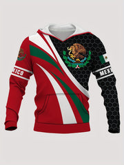 Mexican Eagle Print Hoodies Men Block Hoodie With Kangaroo Pocket