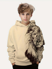 Boys Lion Print Hooded Sweatshirt for Spring Fall