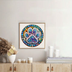 Colorful Paw Print Wooden Jigsaw Puzzle Animal Shapes Stained Glass Style