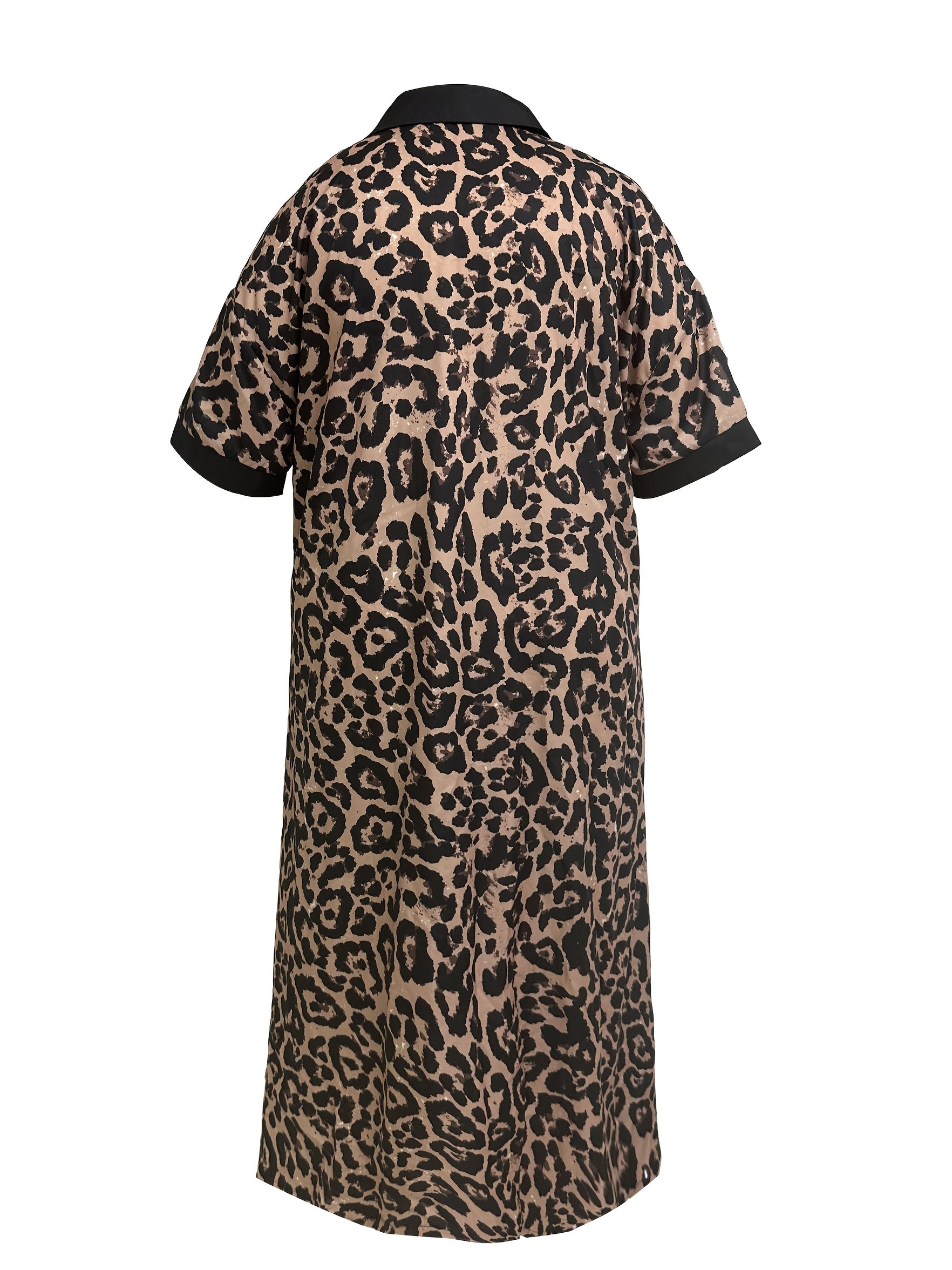 Leopard Print Lounge Dress Short Sleeve Button Up Sleep Dress