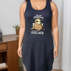 Plus Sloth & Slogan Print Racer Back Tank Nightdress
