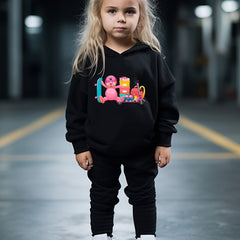 OERYUI Bear Print Hooded Pullover Pants Set for Kids