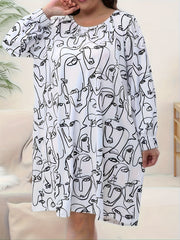 Abstract Face Print Plus Size Lounge Dress
