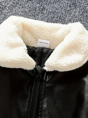 Toddler Boys Fleece PU Leather Zip Up Jacket