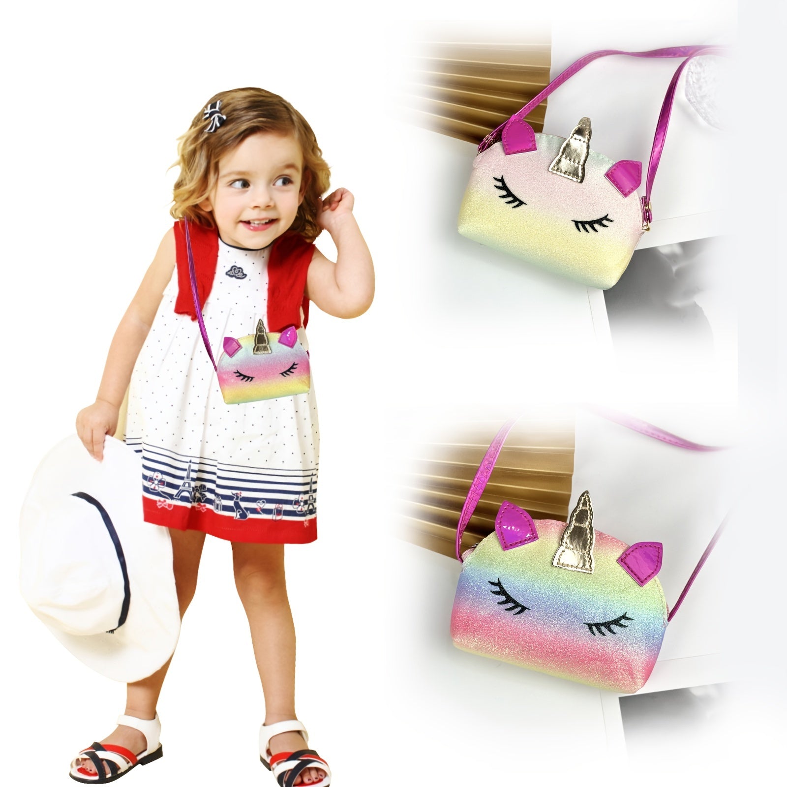 Kids Rainbow Unicorn Crossbody Bag Mini Coin Purse Handbag For Girls