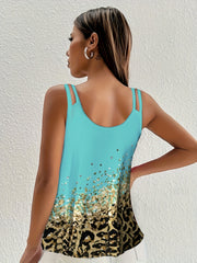 Leopard Print Tank Top Crew Neck Sleeveless Summer Top