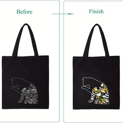 Embroidery Kit: Kitten Pattern Tote Bag with Hoop & Needles
